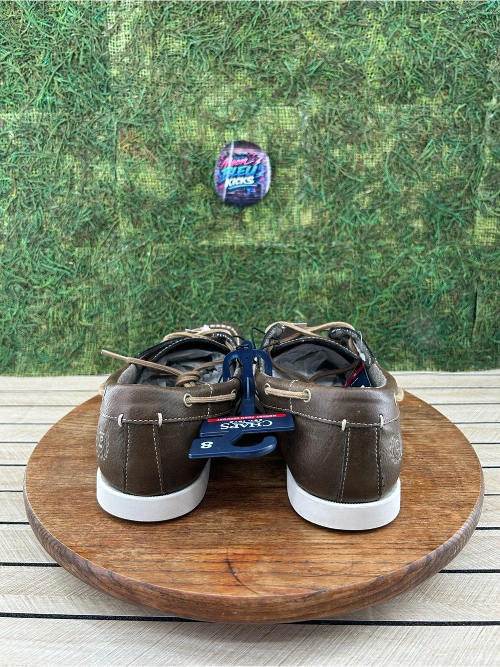 Chaps Brown Leather Moc Toe Boat Shoe